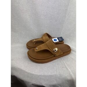 Universal Thread Women Cognac Brown Faux Suede Thong Platform Sandals Size 7 NEW